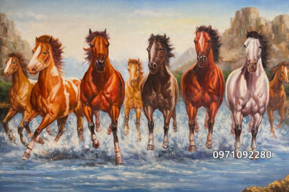 Tranh sơn dầu mã đáo thành công treo phòng khách